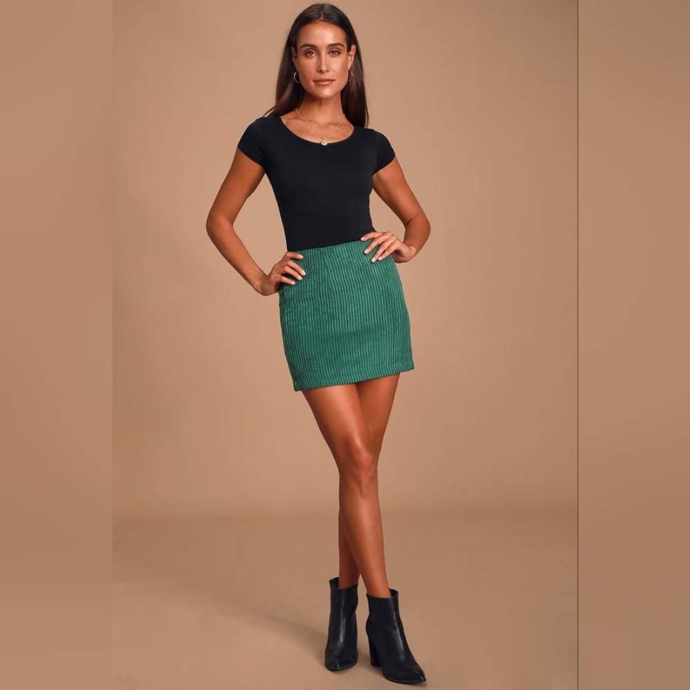 High Class Emerald Green Corduroy Mini Skirt